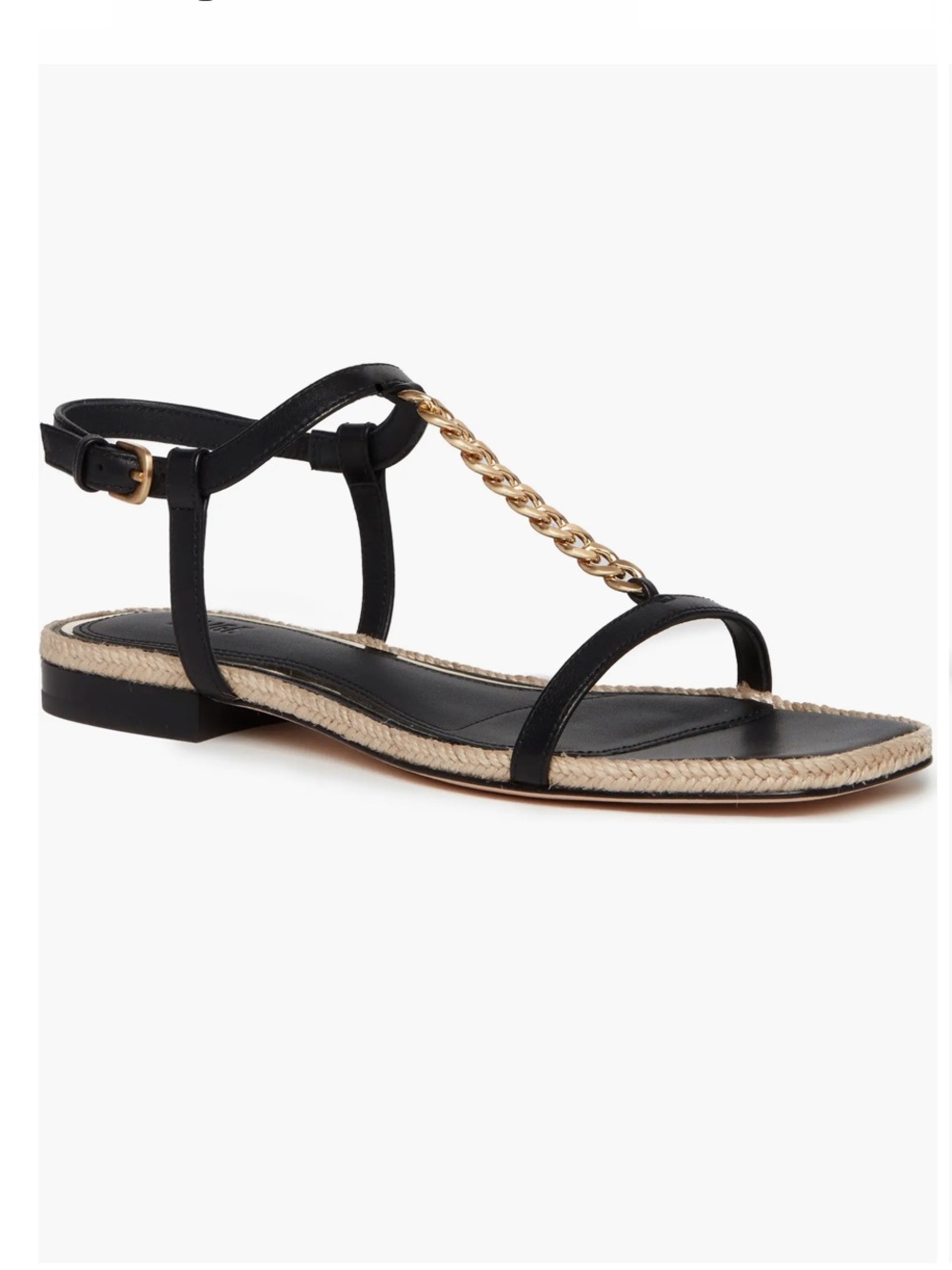 Paige Rumi Black gold Chain-T Strap Flat Sandals